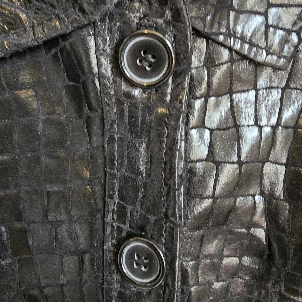 Vintage Neimam Marcus Y2K Faux Alligator Black Leather Jacket Size 12 - Picture 5 of 16